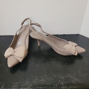 Tory Burch Rosalind Slingback Kitten Heels in Beige